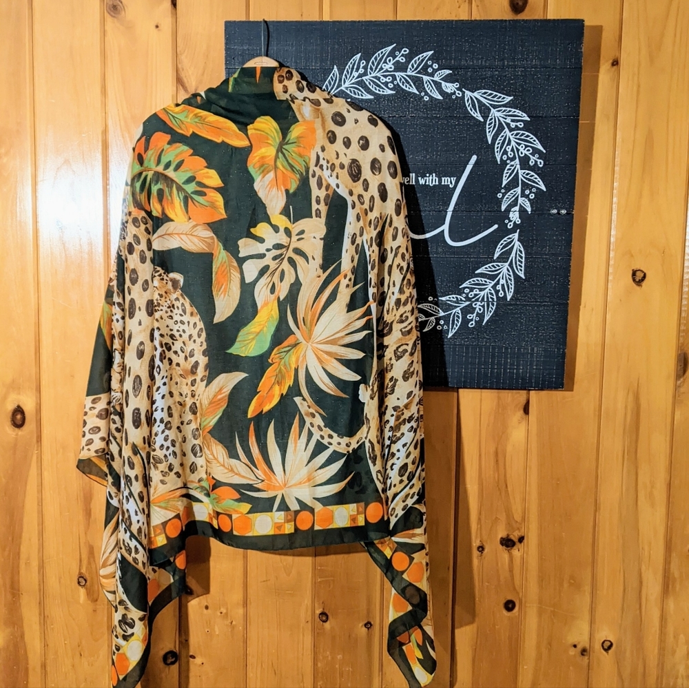 Cheetah Leopard Tropical Jungle Fashion Scarf Wrap Sarong Large 64"X42" EUC - Picture 2 of 4
